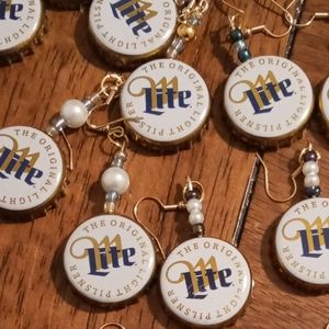 Miller Lite Beer Bottle Cap Earrings Handmade